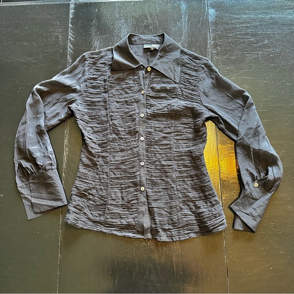 Vintage Cami Size Small Black Silk Button Down Slightly Sheer Work Shirt Funeral - Picture 1 of 7